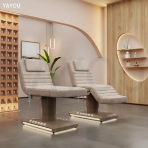 Wood grain foot control luminous secondary tube base 3 motor massage beauty bed without handrail shampoo face wash bed