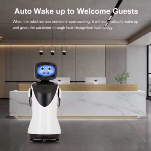 Color interactive mobile business robot face recognition automatic charging 10 hours battery life suitable for event welcome reception